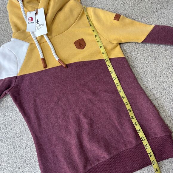 Wanakome Reyene Hooded Sweatshirt Women's XS Gold Mulburry Fleece Asymmetrical - Picture 9 of 10
